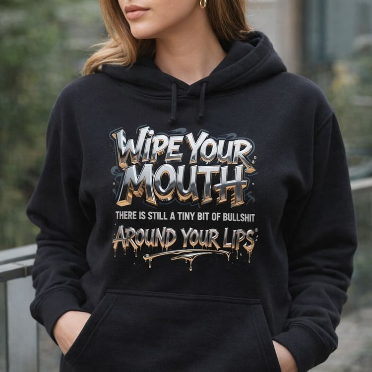 Wipe Your Mouth Bullshit Female Hoodie – Bold Graphic Statement Hoodie