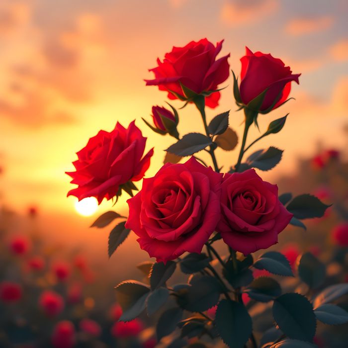 Red Rose Flowers, Flower, Plant, Morning, Digital Art, Wallpaper - Ai Generated