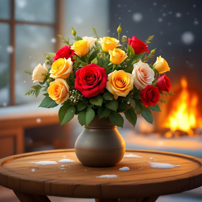 Rose Flowers, Flowerpot, Indoor, Flower, Colorful Flowers, Wallpaper - Ai Generated