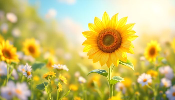 Sunflower, Flower, Forest, Closeup, Morning, Digital Art, Desktop Wallpaper - Ai Generated