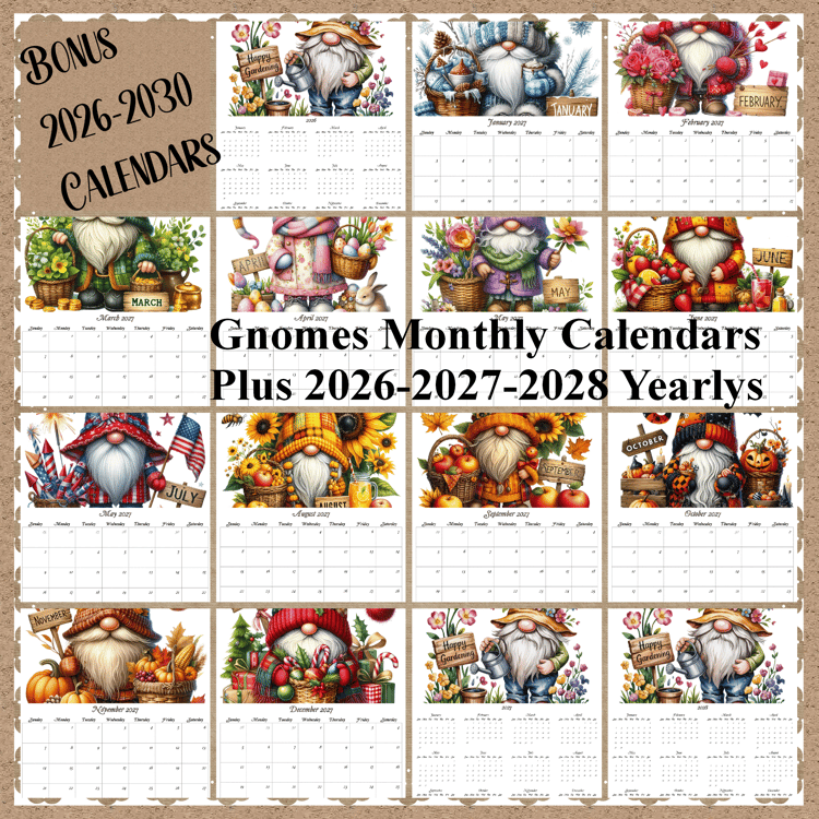2027 - Gnomes Calendar Plus Yearly's
