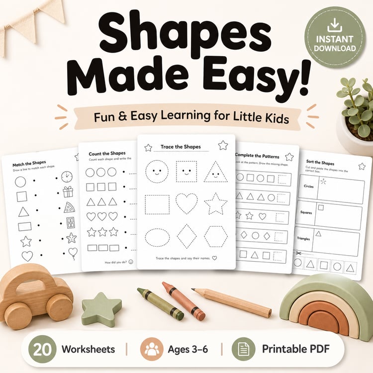 Shapes Made Easy! 20 Printable Coloring Worksheets for Ages 3–6