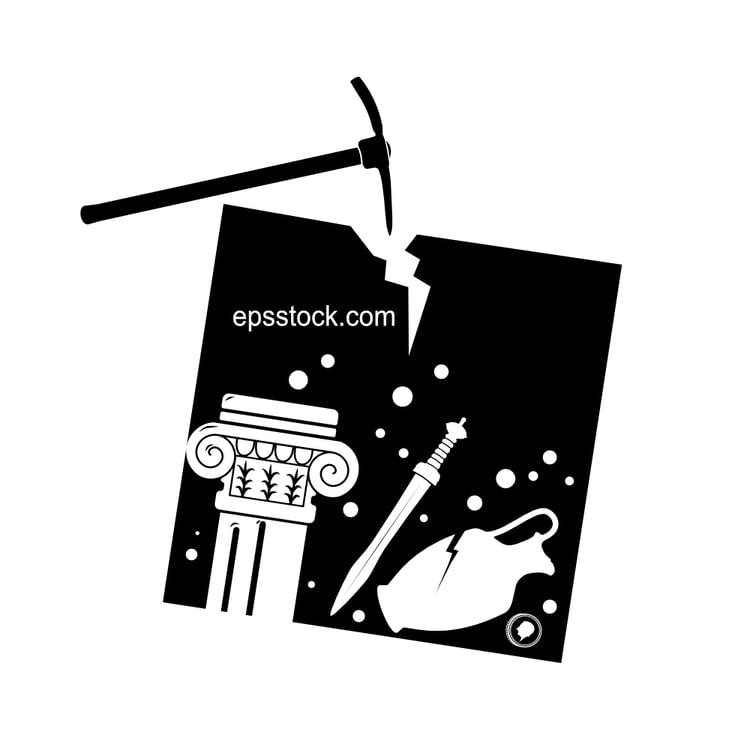 Archeology symbol, black isolated vector silhouette