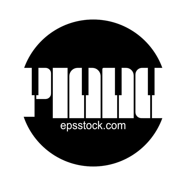 The inscription piano, black isolated vector silhouette