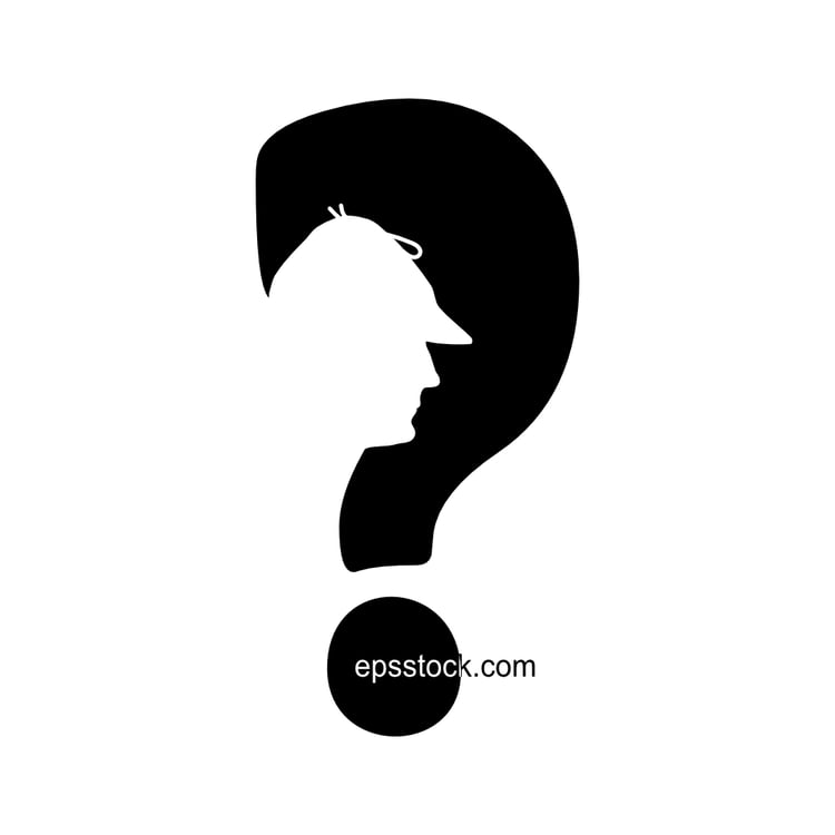 Sherlock Holmes, question mark, black isolated vector silhouette