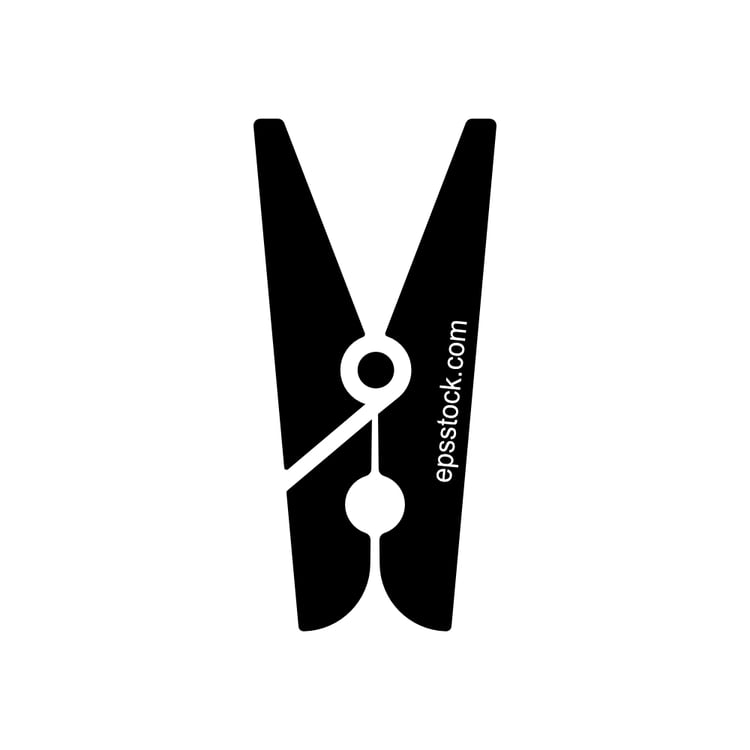 wooden clothespin, black isolated vector silhouette