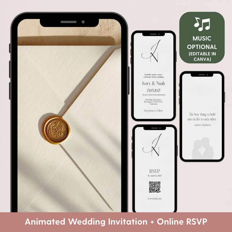 Animated Wedding Invitation Video Template – Canva Editable Digital Invite with Online RSVP QR – Modern Minimal Design