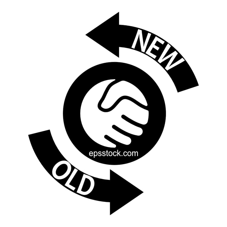 Buy a new one and bring the old one in exchange, black isolated vector silhouette