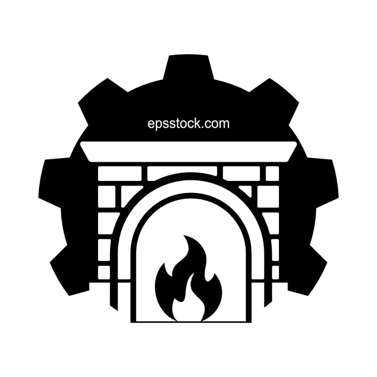 Fireplace repair or construction, black isolated vector silhouette