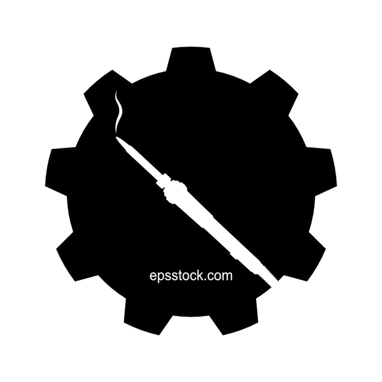 Electric soldering iron repair, black isolated vector silhouette