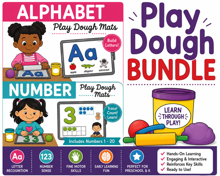 Alphabet Letters & Numbers Playdough Mats Fine Motor Skills Practice Activities