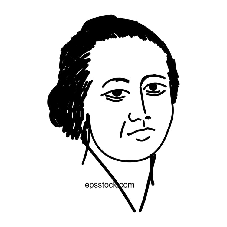 Raden Adjeng Kartini portrait, black isolated vector silhouette