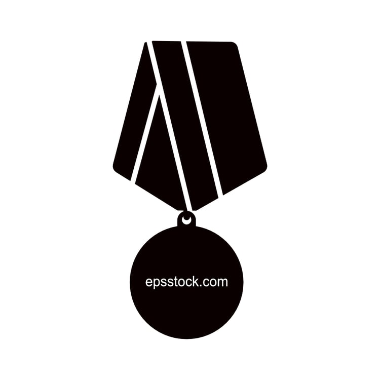 Military medal, black isolated vector silhouette