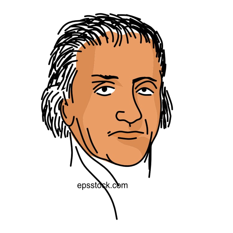 Thomas Jefferson portrait, color vector illustration