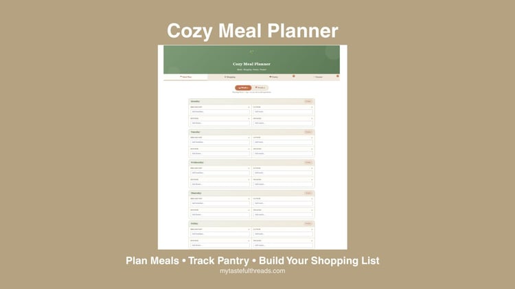 Cozy Meal Planner digital download — offline meal planner with pantry and freezer tracking