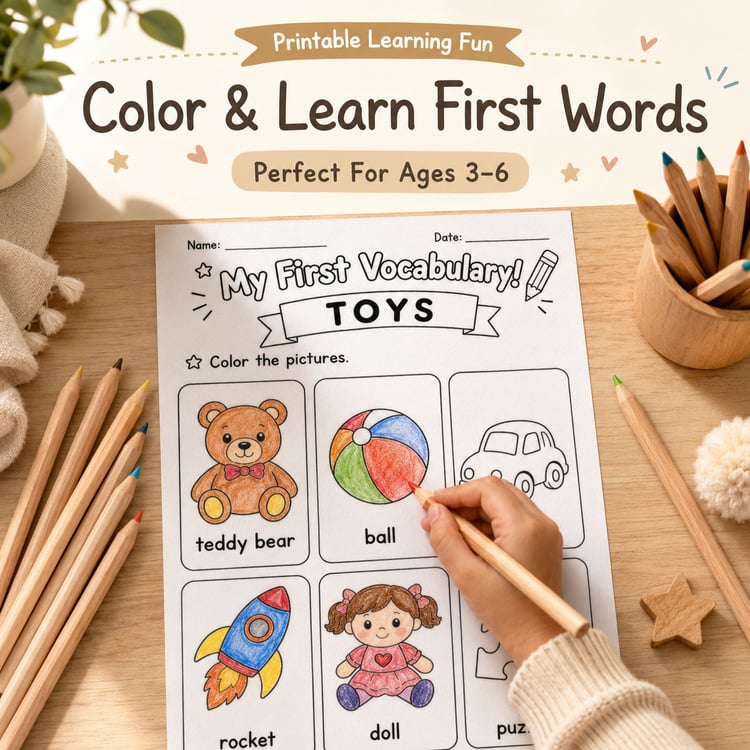My First Vocabulary! 20 Fun Printable Activities for Kids Ages 3–6 | PDF + PNG Bundle + 3 FREE Bonus Pages