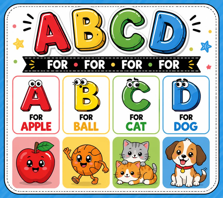 Pink & Blue Illustrated Alphabet Flashcard