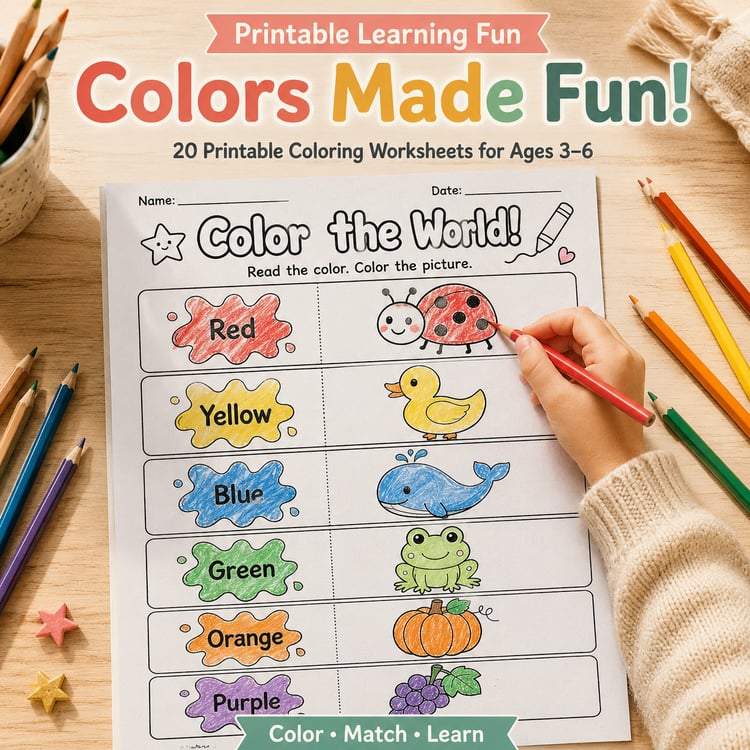 Colors Made Fun! 20 Printable Coloring Worksheets for Ages 3–6