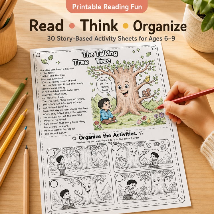 30 Fun Story-Based Activity Sheets for Kids (Ages 6–9) – Reading + Sequencing Skills
