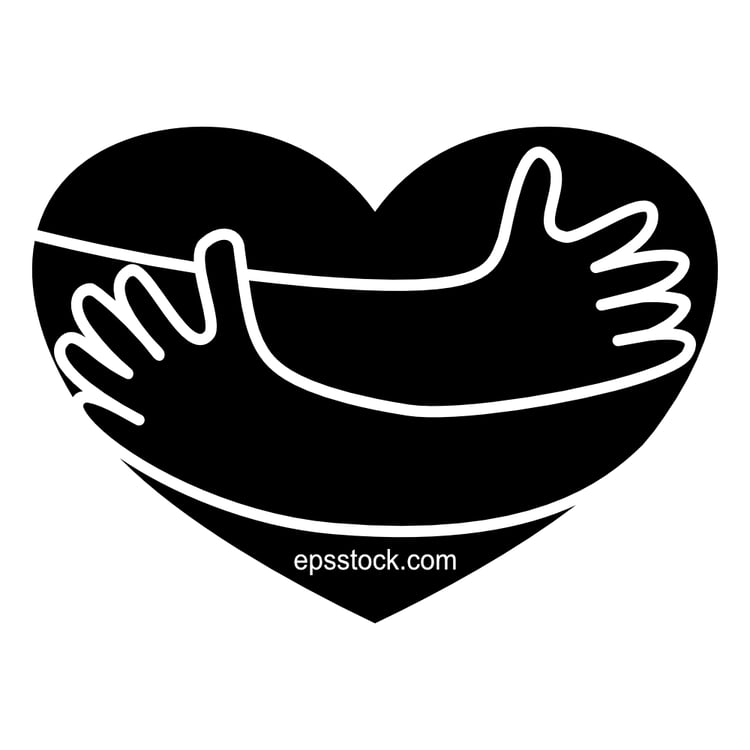 hands Hugging heart , black isolated vector silhouette