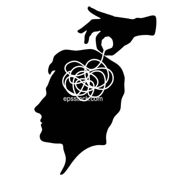Mental health, black isolated vector silhouette