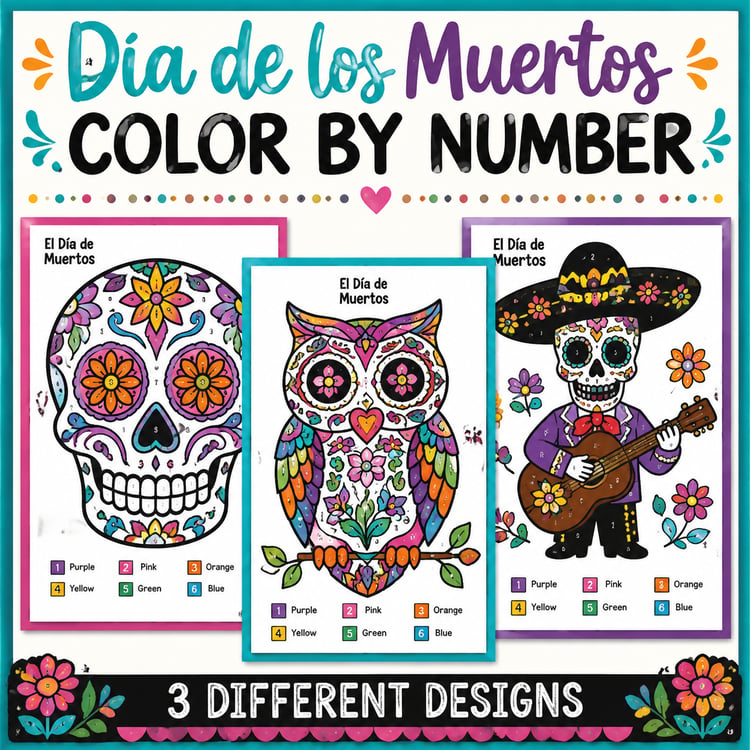 El Día de los Muertos Day of the Dead Activities Spanish Coloring By Number