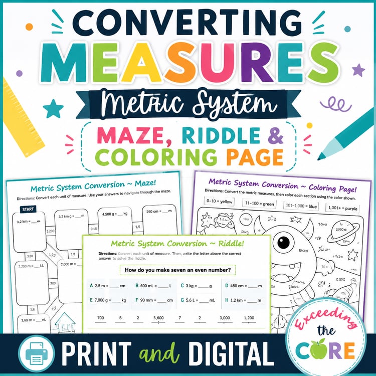 Convert Metric Units Of Measure Maze, Riddle & Color By Number |Print Or Digital