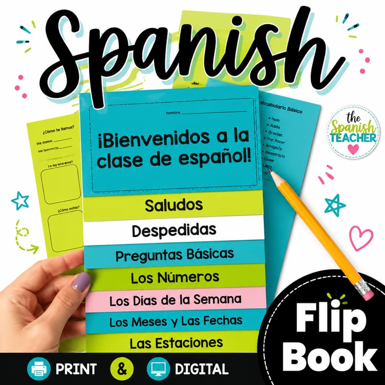 Spanish Back to School Activity Greetings Introductions Numbers Flip Book