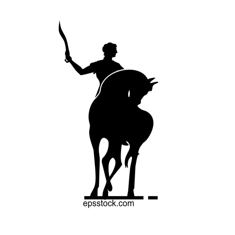 alexander the great on horse on battlefield, black isolated vector silhouette