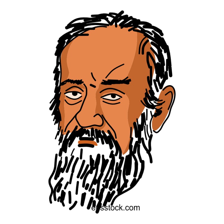 Galileo Galilei portrait, color vector illustration