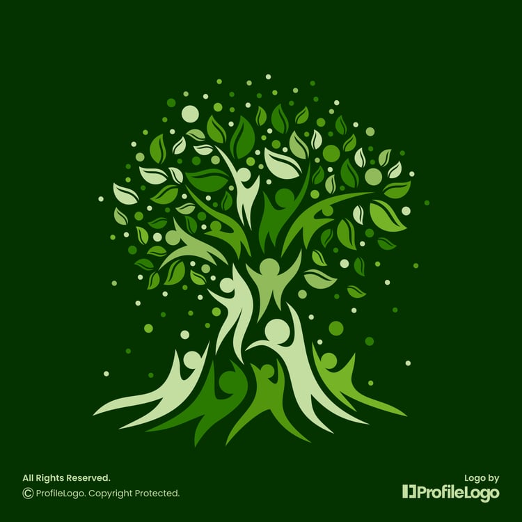 Natural organic people tree logo by ProfileLogo with dark green background