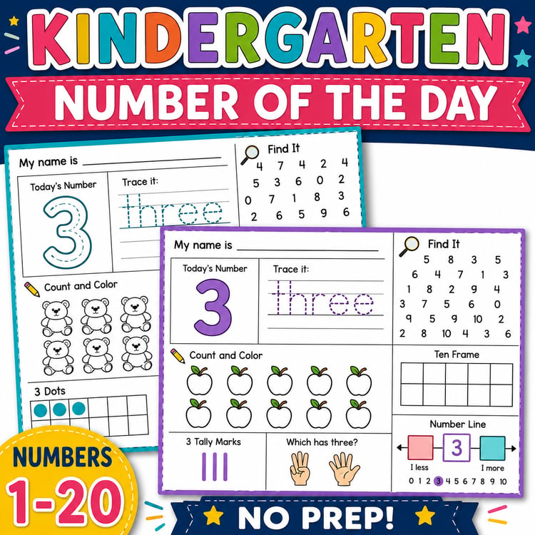 Kindergarten Math Number of the Day Worksheets Counting Numbers 1 to 20