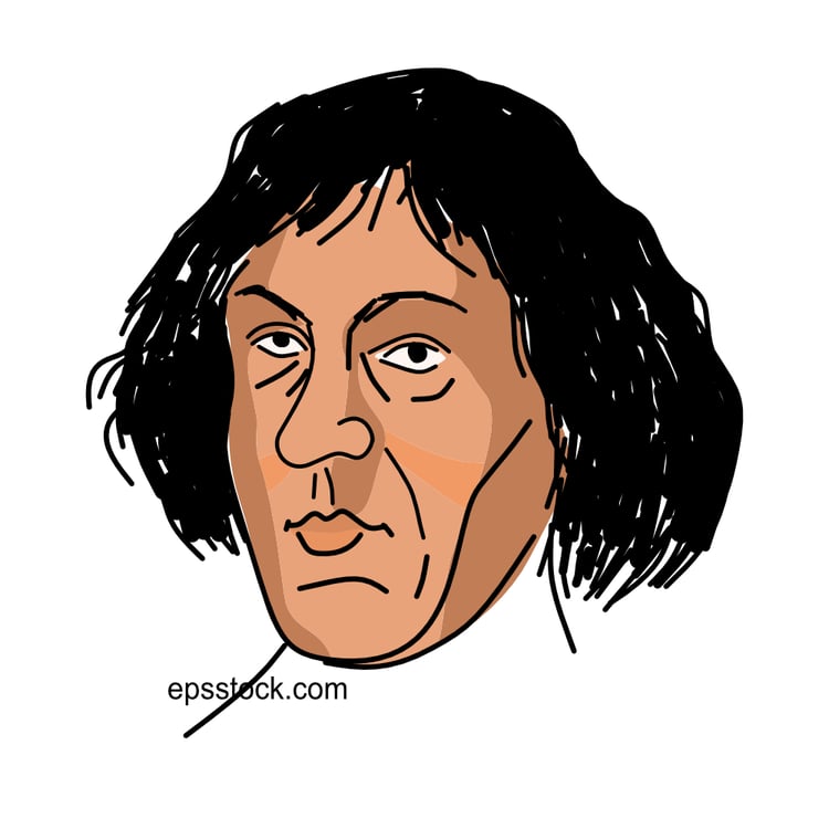 Nicolaus Copernicus portrait, color vector illustration
