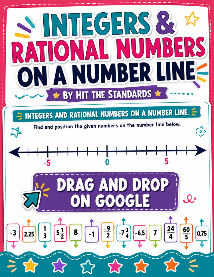 Integers and Rational Numbers On a Number Line Fractions Decimals PDF & Digital