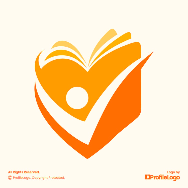 Creative heart book people logo for sale by ProfileLogo with light yellow background