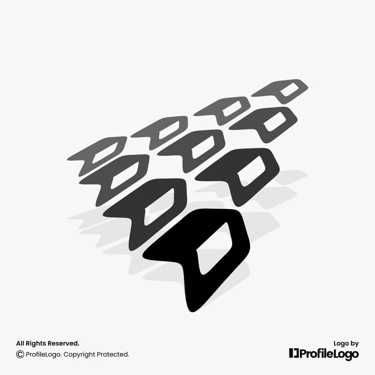Dynamic marketing arrow progress logo for sale by ProfileLogo with light grey background