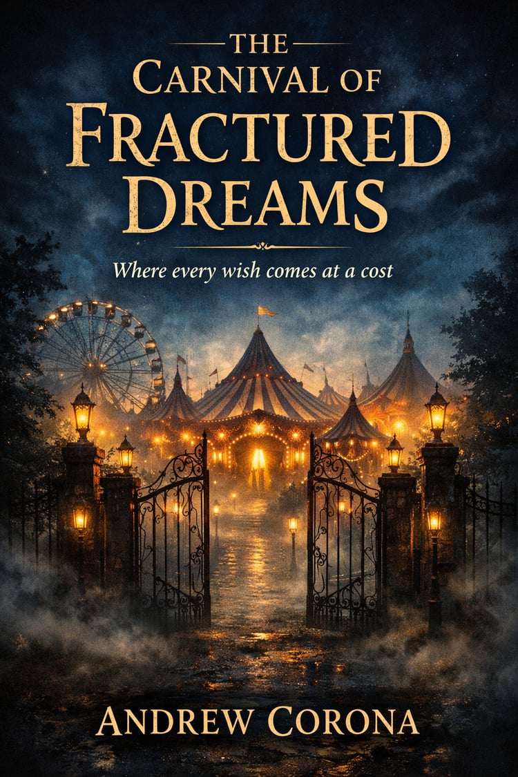 The Carnival of Fractured Dreams book cover — young adult fantasy by Andrew Corona, Blue Signal Press
