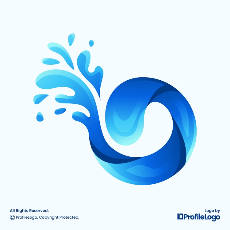 Gradient blue water splash circle logo for sale by ProfileLogo with light blue background