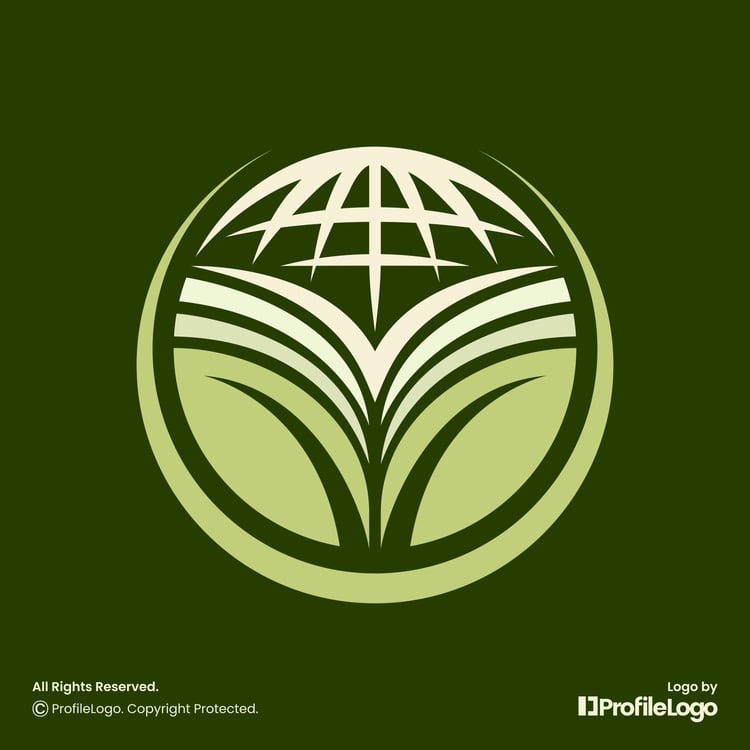 Organic globe nature leaf logo for sale by ProfileLogo with dark green background