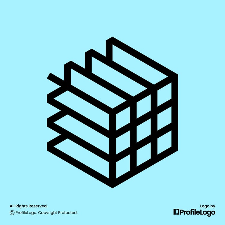 Digital technology pixel box grid logo for sale by ProfileLogo with light blue background