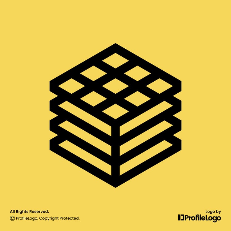 Technology line stack grid logo for sale by ProfileLogo with yellow background