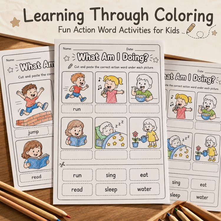 Action Words Made Easy! – 25 Printable Activities for Kids Ages 3–6 | PDF + PNG Bundle + 7 FREE Bonus Pages