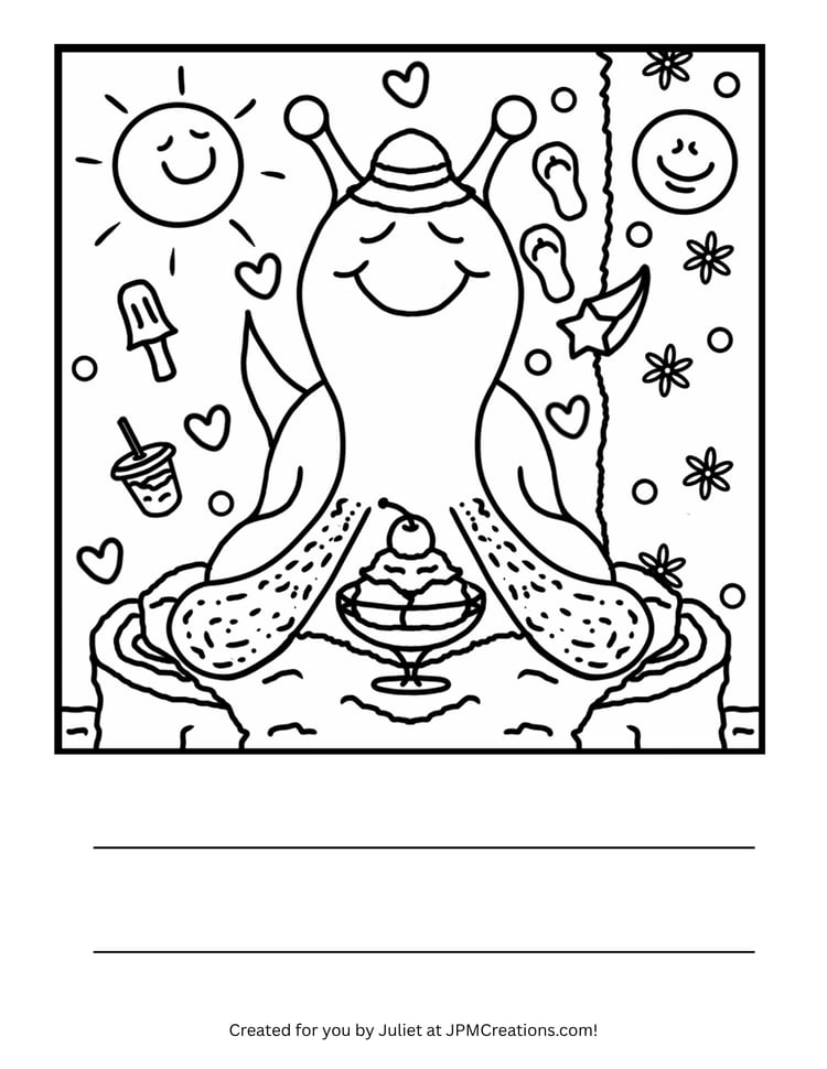 Cute Snail Summer Solstice Coloring Page  (Uncolored)