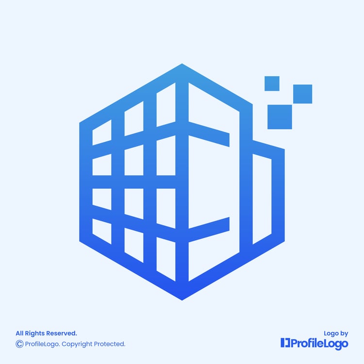 Technology line grid hexagon logo for sale by ProfileLogo with light blue background