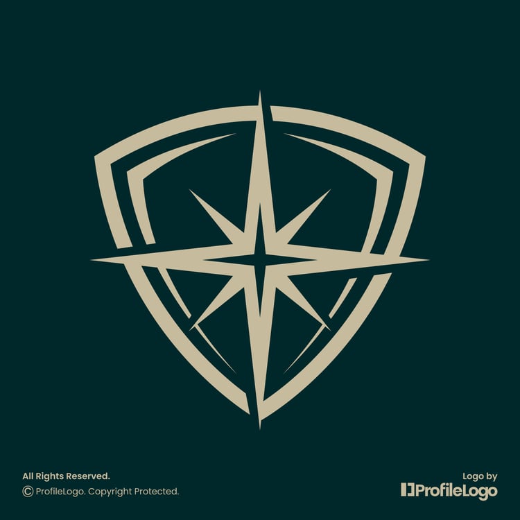 Shield security star sparkle logo for sale by ProfileLogo with dark background