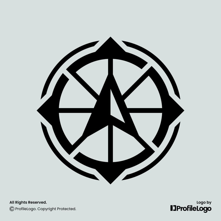Arrow direction compass logo for sale by ProfileLogo with light blue background