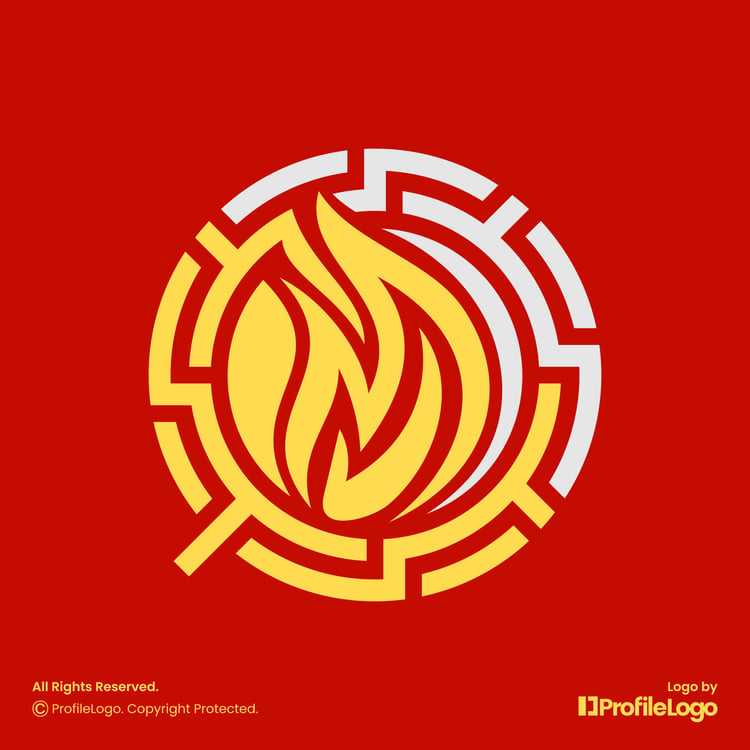 Technology line magnifying glass flame fire logo for sale by ProfileLogo with red background