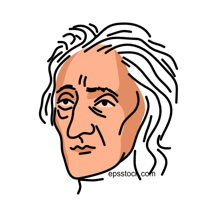 John Locke portrait, color vector illustration