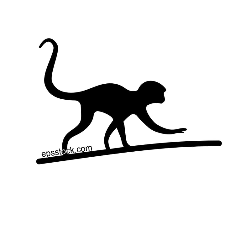 monkey running, black isolated vector silhouette