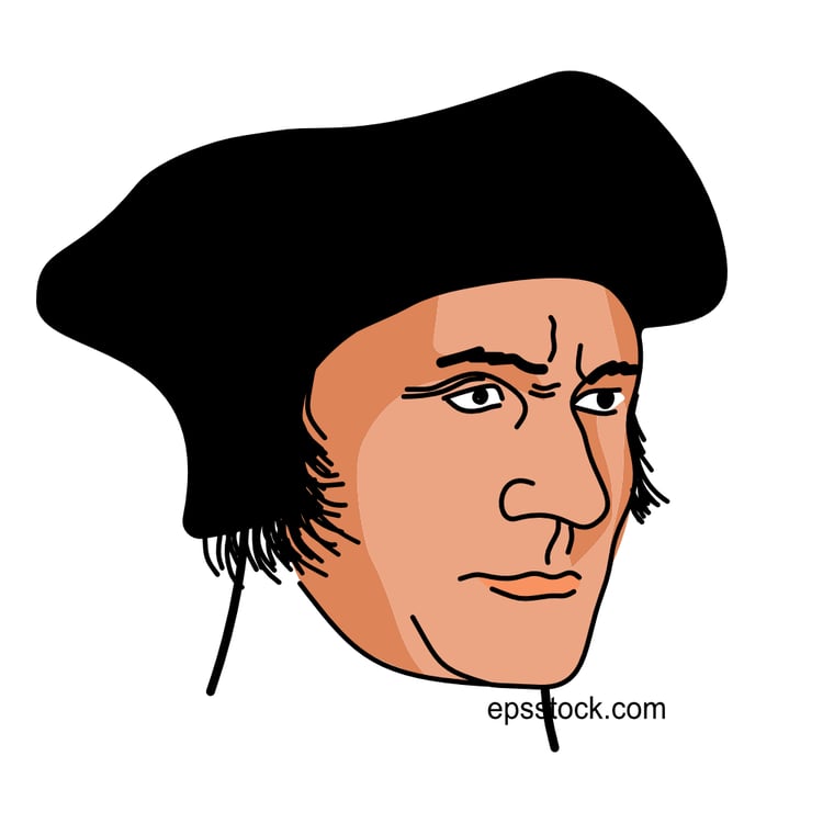 Thomas More portrait, color vector illustration